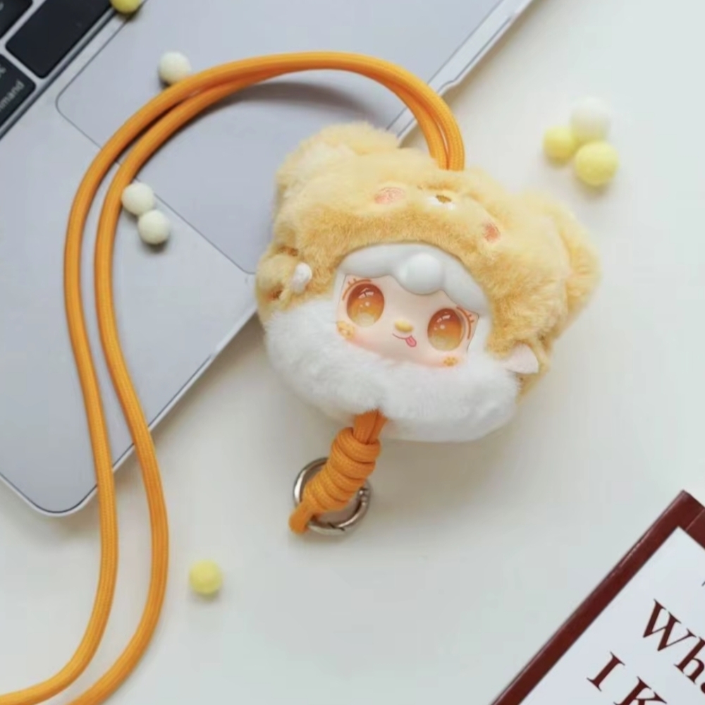 Cute Animal Plush Keychain with Orange Cord